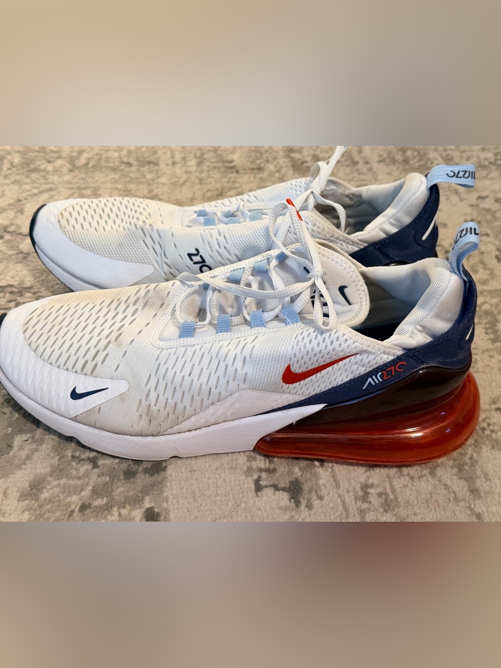 Nike Mens Air Max 270 Sneakers - White/Navy/Red - Picture 7 of 9
